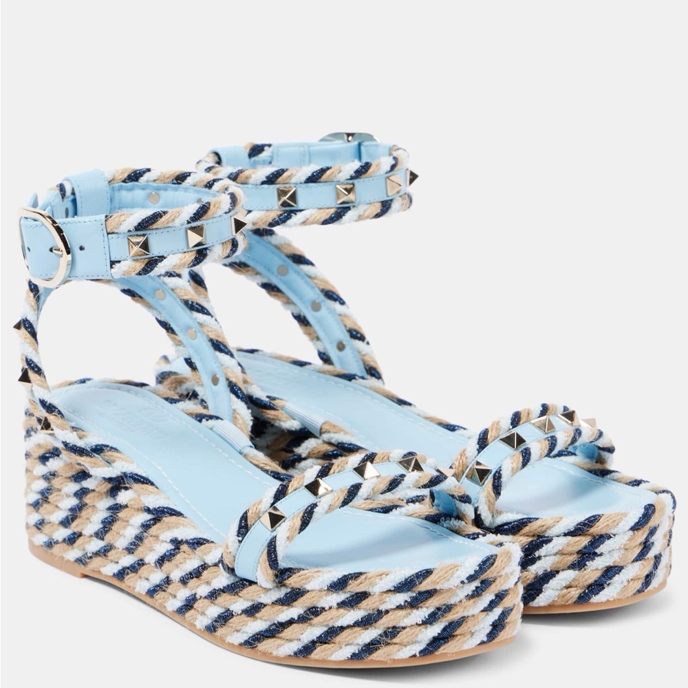 Valentino Women's Blue and Black Patterned Sandals - Picture 5 of 5